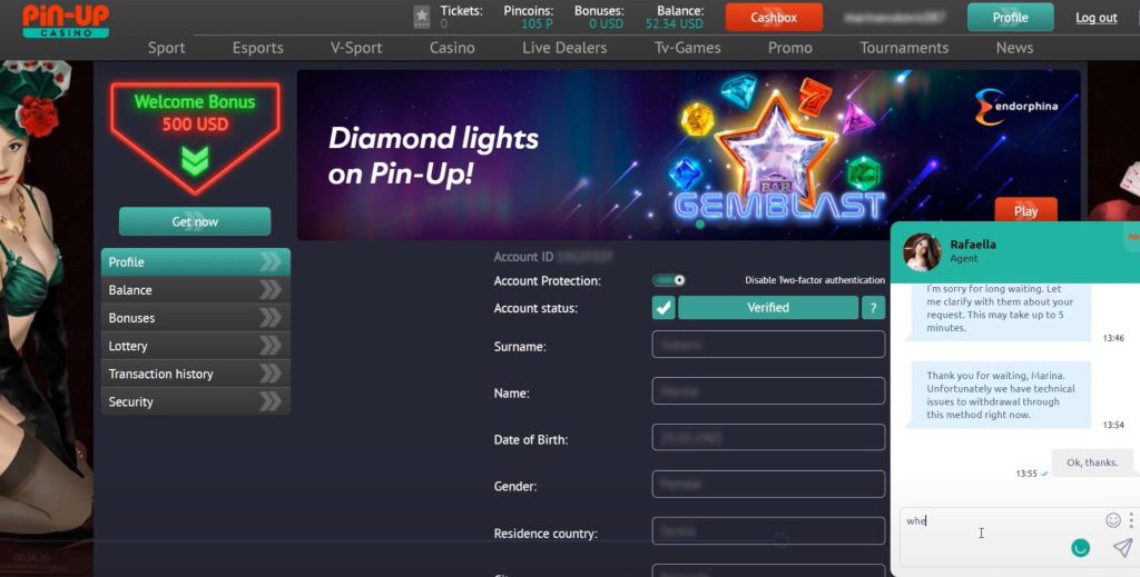 Pin Up Casino Account.